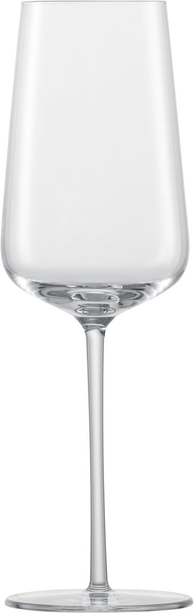 Ein einzelnes Champagnerglas aus dem 2er-Set „Vervino“. Das Glas ist schlank, langstielig und transparent.