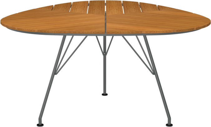 Ein runder Gartentisch namens »LEAF« aus Holz mit einem stabilen Metallgestell. Der Tisch hat eine schlichte und minimalistische Optik, ideal für den Außenbereich wie Garten, Terrasse oder Balkon.