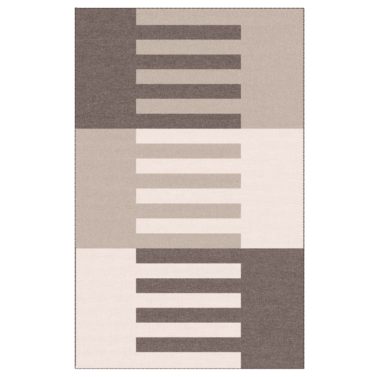 Die Kaschmirdecke 'Luxemburg' von Eagle Products zeigt ein grafisches, rechteckiges Muster in verschiedenen Naturtönen wie Beige, Braun, Creme und Grau. Die Decke wirkt edel und modern und ist aus einer hochwertigen Kaschmir-Schurwoll-Mischung gefertigt.