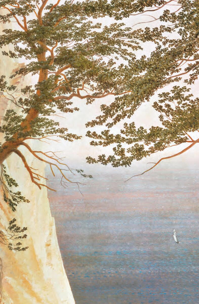 Abbildung eines Buchcovers mit einer Abbildung von Caspar David Friedrichs Gemälde, das Klippen und einen großen Baum vor einem Horizont zeigt.
