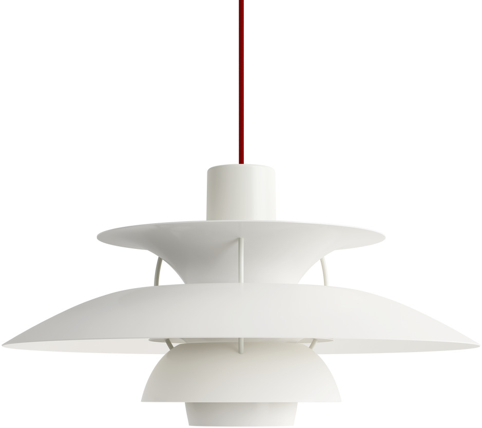 Die Pendelleuchte ZEIT-Sonderedition »PH5 Monochrome« präsentiert sich in einer eleganten Kombination aus Weiß und Rot. Sie verfügt über ein modernes, nordisches Design und besteht aus mehrfach übereinander angeordneten runden Schirmen. Die perfekte Ergänzung für eine stilvolle Innenbeleuchtung.