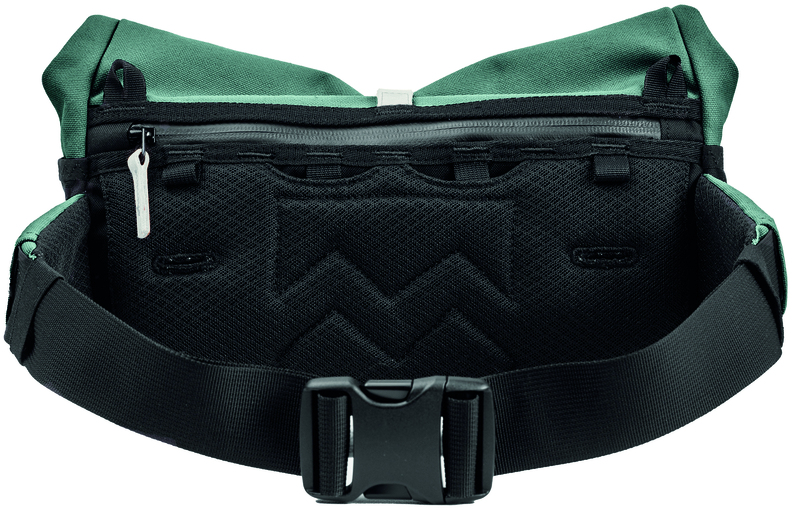 Grüne und schwarze Fahrradtasche Lenkertasche »Piha« mit Reißverschluss und verstellbarem Gurt.