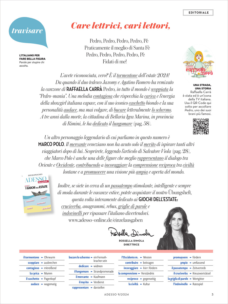 Abbildung einer Seite des Adesso Magazins Ausgabe 09/2024. Oben steht das Editorial mit einer Begrüßung an die Leser und Leserinnen. Darunter befinden sich verschiedene Absätze, Illustrationen und Bilder. Die Seite enthält eine Mischung aus Text, Fotos und Grafiken, die typischen Magazinstil wiederspiegeln. Farblich dominieren Weiß, Blau, Rot, Schwarz und Gelb.