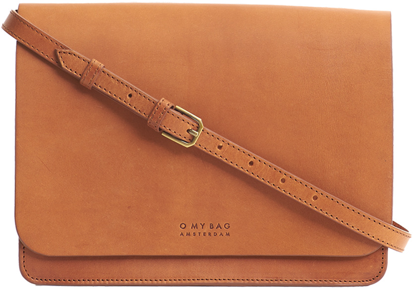 Die Tasche »Audrey Mini« aus braunem Leder mit einem Schulterriemen und goldener Schnalle, schlichtes und elegantes Design.