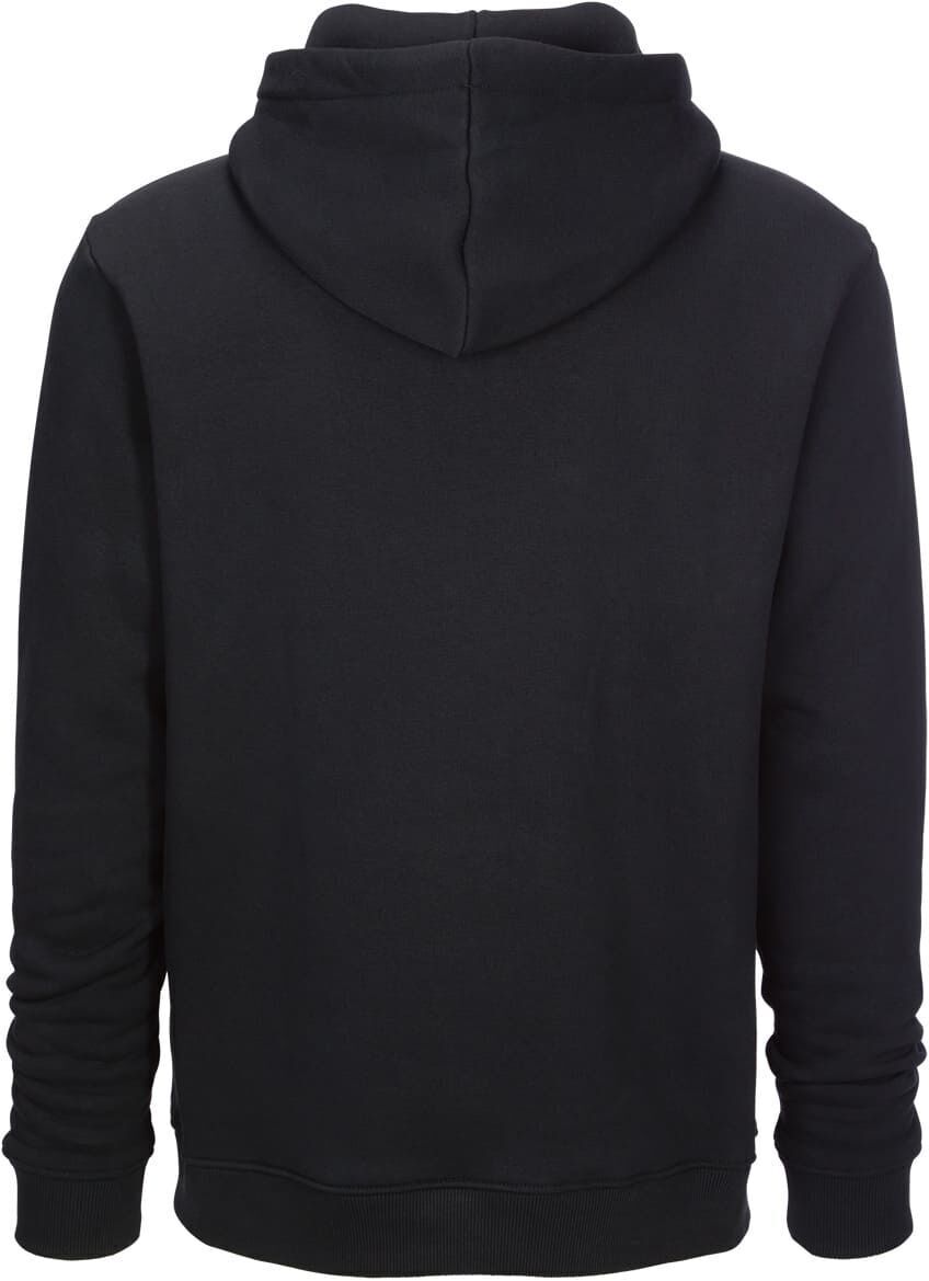 Hinteransicht eines schwarzen Hoodies der ZEIT-Kollektion mit der Aufschrift »Verbrechen«. Der Hoodie hat eine Kapuze und ist aus warmem Material gefertigt.