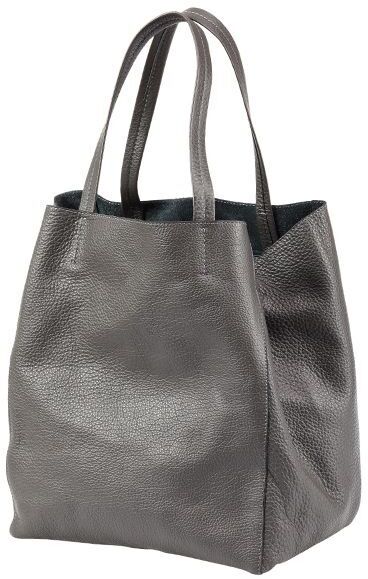 Eine graue Lederhandtasche der Marke ZEIT-Tasche mit dem Modellnamen »Cep«. Die Tasche hat zwei Tragegriffe und wirkt elegant und modern.