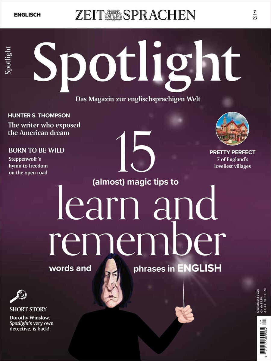 Das Titelbild des Spotlight Magazins Ausgabe 07/2023 zeigt eine Illustration von Severus Snape, daneben die Schlagzeilen