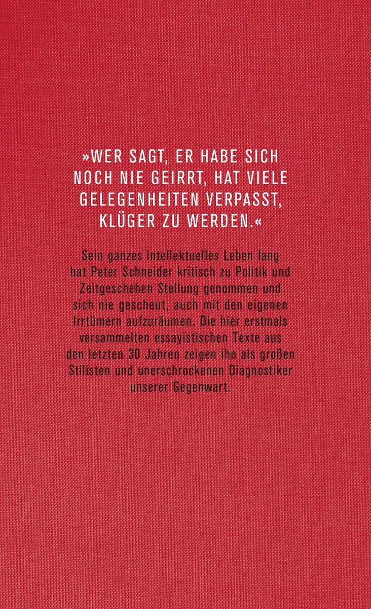 Buchcover des Werkes 'Denken mit dem eigenen Kopf' von Peter Schneider auf rotem Hintergrund mit weißem Text.