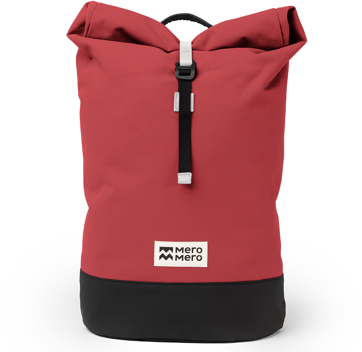 Ein stilvoller und robuster Rucksack »Wanaka« in Rot mit schwarzem Boden und weißem Logo auf der Vorderseite. Der Rucksack hat eine praktische Verschlussschnalle und ein modernes Design.