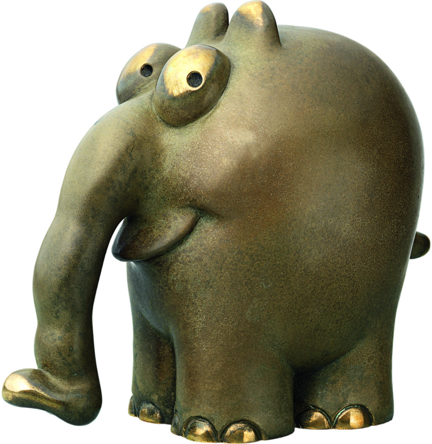 Die Skulptur Ottifant von Otto Waalkes ist ein brilliantes Bronzekunstwerk, das eine humorvolle Elefantenfigur darstellt.